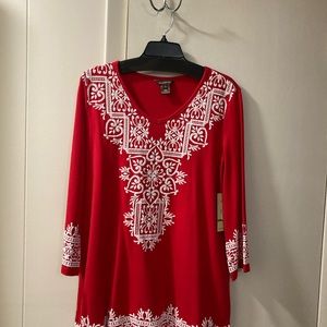 Women’s Multiples Red & White tunic size L. New has tags. Great for Valentines!
